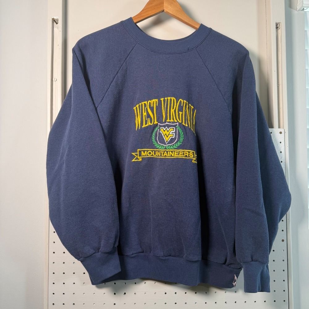 Vintage West Virginia Mountaineers Logo 7 Sweatshirt Men's Blue USA Made - XL